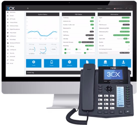 3CX Graphic showing desktop and phone application